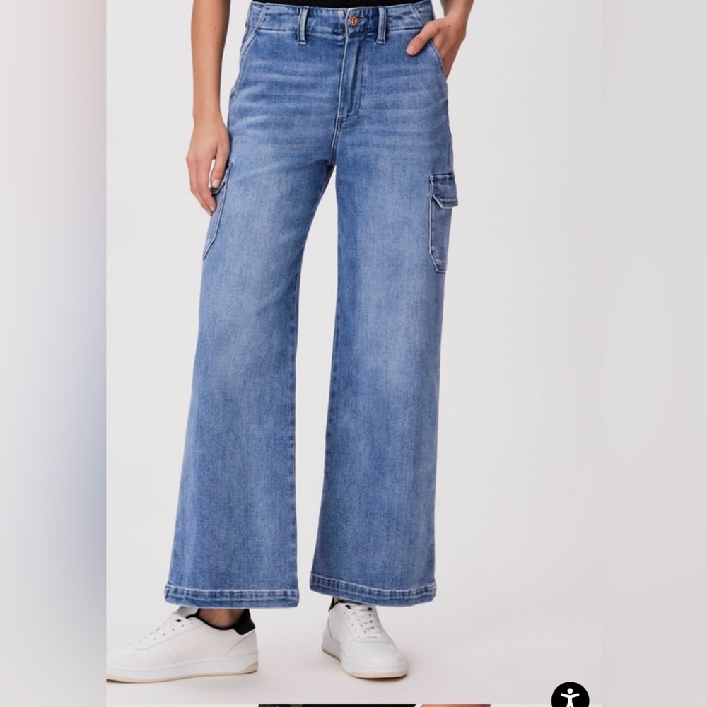 PAIGE Light Blue Wide Leg Cargo Jeans